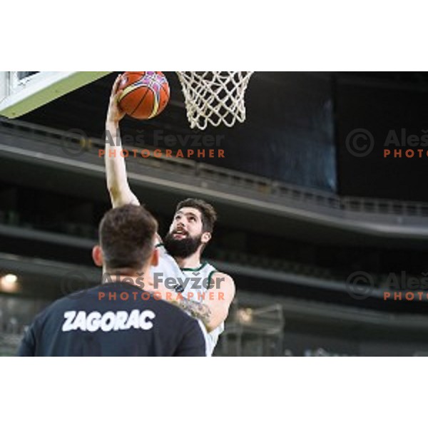 Ziga Dimec in action during training of the Slovenian national basketball team in Arena Stozice, Ljubljana, Slovenia on November 21, 2017