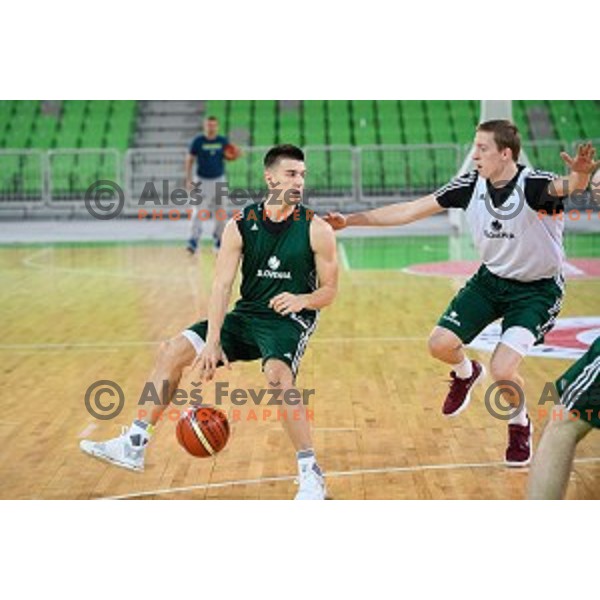 Matic Rebec, Miha Lapornik in action during training of the Slovenian national basketball team in Arena Stozice, Ljubljana, Slovenia on November 21, 2017