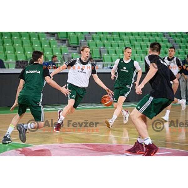 Miha Lapornik, Klemen Prepelic in action during training of the Slovenian national basketball team in Arena Stozice, Ljubljana, Slovenia on November 21, 2017
