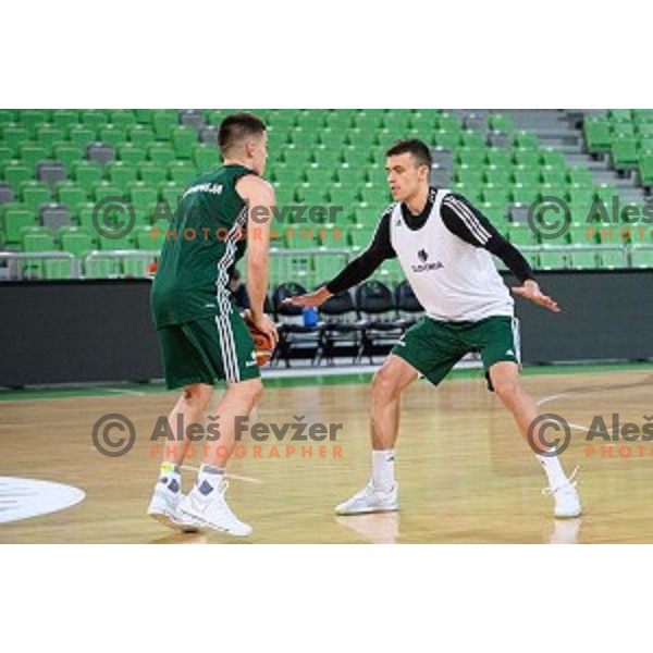 Matic Rebec, Zan Mark Sisko in action during training of the Slovenian national basketball team in Arena Stozice, Ljubljana, Slovenia on November 21, 2017