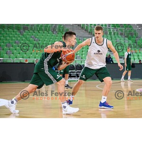 Matic Rebec, Luka Rupnik in action during training of the Slovenian national basketball team in Arena Stozice, Ljubljana, Slovenia on November 21, 2017