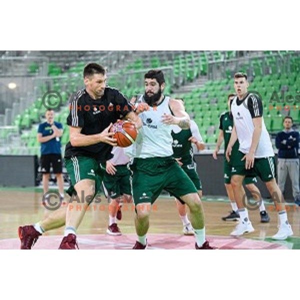 Gasper Vidmar, Ziga Dimec in action during training of the Slovenian national basketball team in Arena Stozice, Ljubljana, Slovenia on November 21, 2017