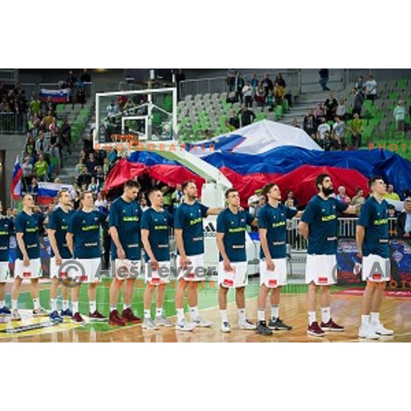 Team Slovenia in action during FIBA Basketball World Cup 2019 European qualifiers basketball match between Slovenia and Belarus, Stozice Arena, Ljubljana, Slovenia on November 24, 2017