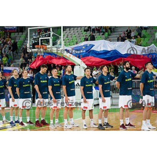Team Slovenia in action during FIBA Basketball World Cup 2019 European qualifiers basketball match between Slovenia and Belarus, Stozice Arena, Ljubljana, Slovenia on November 24, 2017