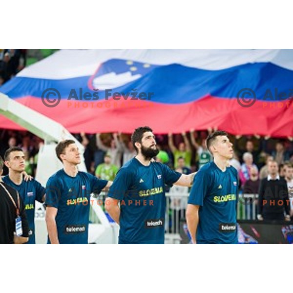 Team Slovenia in action during FIBA Basketball World Cup 2019 European qualifiers basketball match between Slovenia and Belarus, Stozice Arena, Ljubljana, Slovenia on November 24, 2017