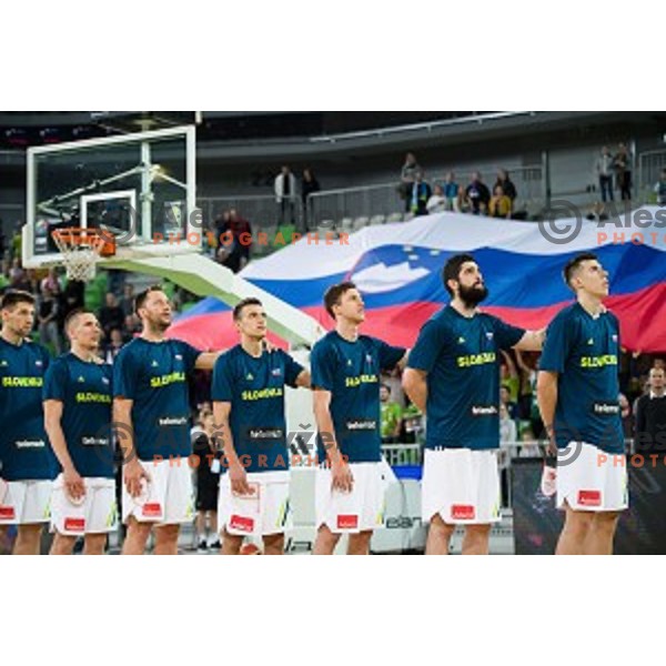 Team Slovenia in action during FIBA Basketball World Cup 2019 European qualifiers basketball match between Slovenia and Belarus, Stozice Arena, Ljubljana, Slovenia on November 24, 2017