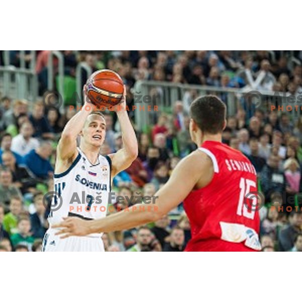 Klemen Prepelic in action during FIBA Basketball World Cup 2019 European qualifiers basketball match between Slovenia and Belarus, Stozice Arena, Ljubljana, Slovenia on November 24, 2017