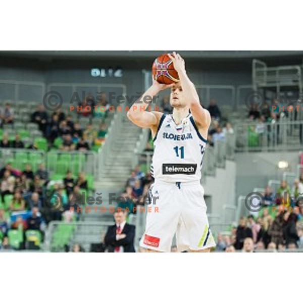 Jaka Blazic in action during FIBA Basketball World Cup 2019 European qualifiers basketball match between Slovenia and Belarus, Stozice Arena, Ljubljana, Slovenia on November 24, 2017