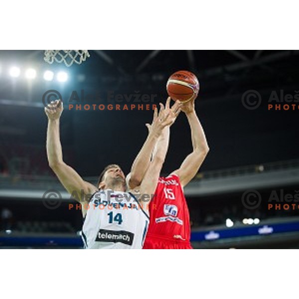 Gasper Vidmar in action during FIBA Basketball World Cup 2019 European qualifiers basketball match between Slovenia and Belarus, Stozice Arena, Ljubljana, Slovenia on November 24, 2017