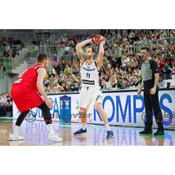 Jaka Blazic in action during FIBA Basketball World Cup 2019 European qualifiers basketball match between Slovenia and Belarus, Stozice Arena, Ljubljana, Slovenia on November 24, 2017