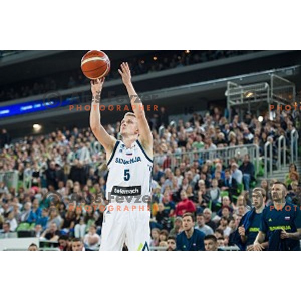 Luka Rupnik in action during FIBA Basketball World Cup 2019 European qualifiers basketball match between Slovenia and Belarus, Stozice Arena, Ljubljana, Slovenia on November 24, 2017