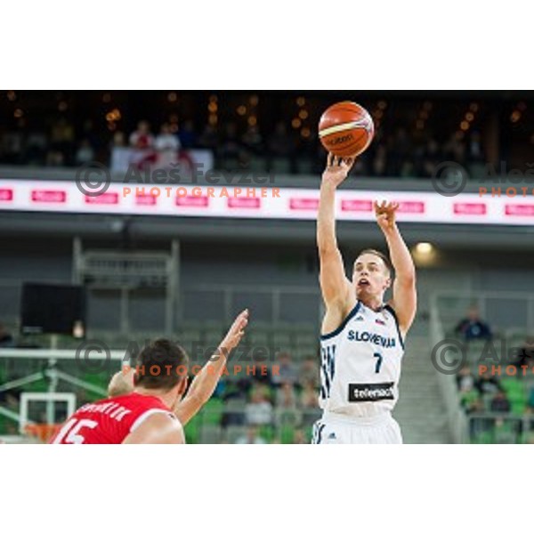 Klemen Prepelic in action during FIBA Basketball World Cup 2019 European qualifiers basketball match between Slovenia and Belarus, Stozice Arena, Ljubljana, Slovenia on November 24, 2017