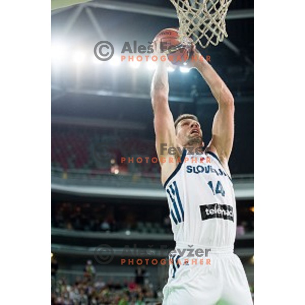 Gasper Vidmar in action during FIBA Basketball World Cup 2019 European qualifiers basketball match between Slovenia and Belarus, Stozice Arena, Ljubljana, Slovenia on November 24, 2017