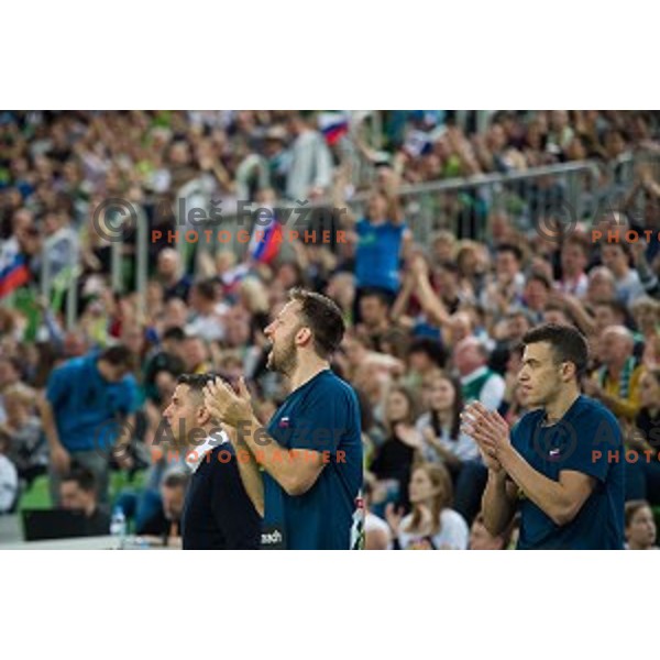 Sasa Zagorac, Zan Mark Sisko in action during FIBA Basketball World Cup 2019 European qualifiers basketball match between Slovenia and Belarus, Stozice Arena, Ljubljana, Slovenia on November 24, 2017