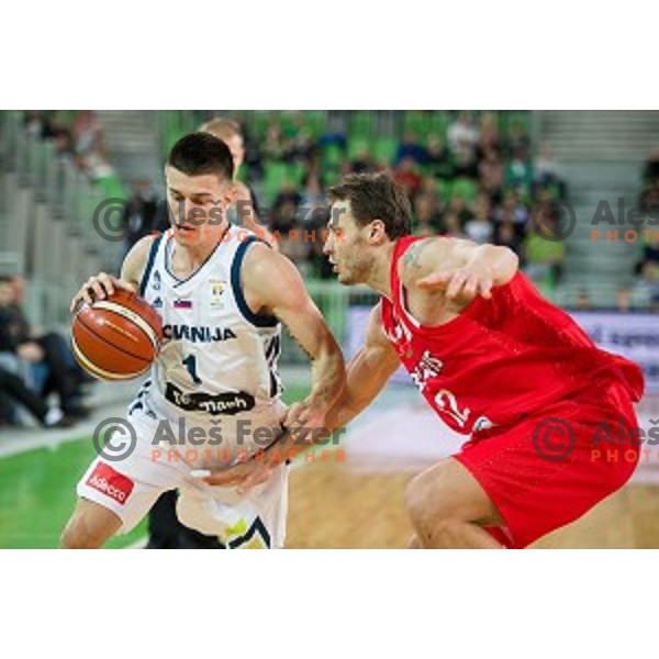 Matic Rebec in action during FIBA Basketball World Cup 2019 European qualifiers basketball match between Slovenia and Belarus, Stozice Arena, Ljubljana, Slovenia on November 24, 2017
