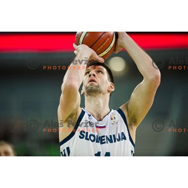Gasper Vidmar in action during FIBA Basketball World Cup 2019 European qualifiers basketball match between Slovenia and Belarus, Stozice Arena, Ljubljana, Slovenia on November 24, 2017