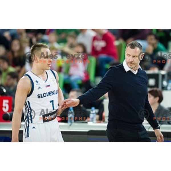 Klemen Prepelic, Rado Trifunovic in action during FIBA Basketball World Cup 2019 European qualifiers basketball match between Slovenia and Belarus, Stozice Arena, Ljubljana, Slovenia on November 24, 2017