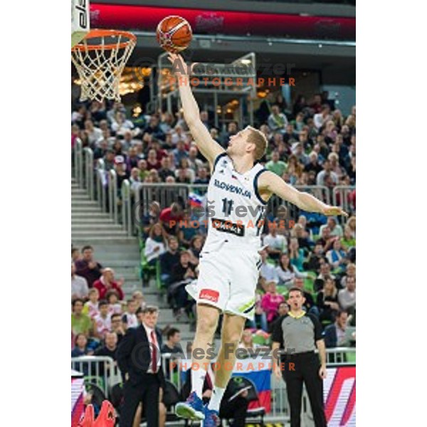 Jaka Blazic in action during FIBA Basketball World Cup 2019 European qualifiers basketball match between Slovenia and Belarus, Stozice Arena, Ljubljana, Slovenia on November 24, 2017
