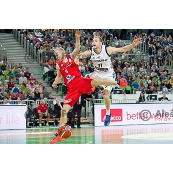 Jaka Blazic in action during FIBA Basketball World Cup 2019 European qualifiers basketball match between Slovenia and Belarus, Stozice Arena, Ljubljana, Slovenia on November 24, 2017