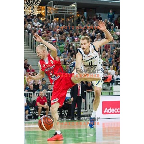 Jaka Blazic in action during FIBA Basketball World Cup 2019 European qualifiers basketball match between Slovenia and Belarus, Stozice Arena, Ljubljana, Slovenia on November 24, 2017