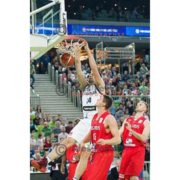 Gasper Vidmar in action during FIBA Basketball World Cup 2019 European qualifiers basketball match between Slovenia and Belarus, Stozice Arena, Ljubljana, Slovenia on November 24, 2017