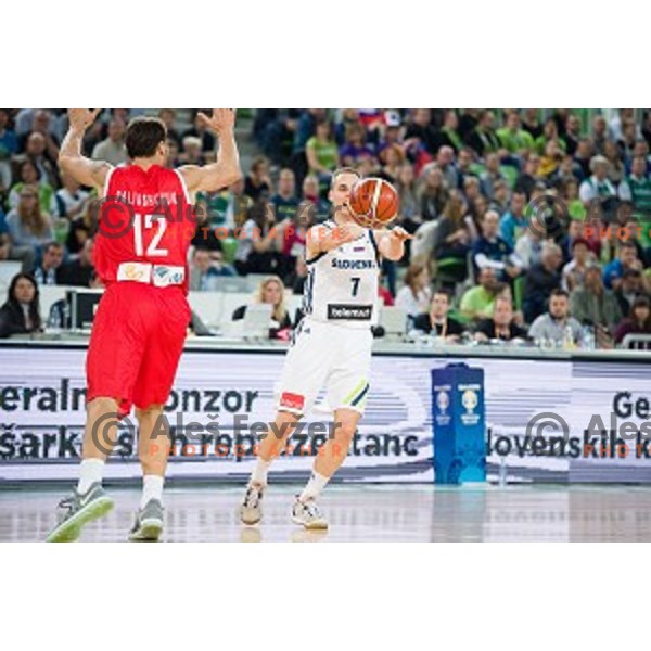 Klemen Prepelic in action during FIBA Basketball World Cup 2019 European qualifiers basketball match between Slovenia and Belarus, Stozice Arena, Ljubljana, Slovenia on November 24, 2017
