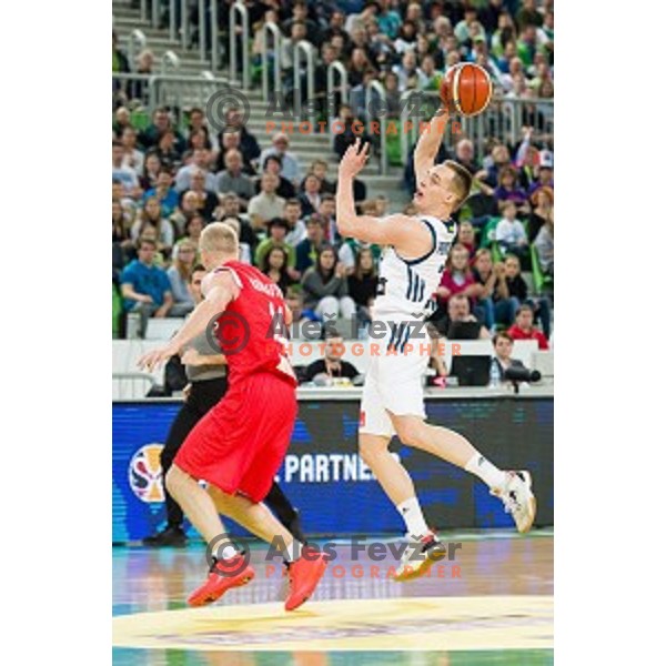 Klemen Prepelic in action during FIBA Basketball World Cup 2019 European qualifiers basketball match between Slovenia and Belarus, Stozice Arena, Ljubljana, Slovenia on November 24, 2017