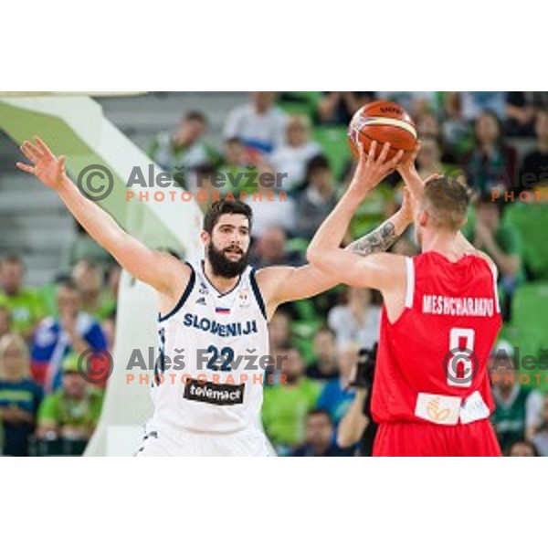 Ziga Dimec in action during FIBA Basketball World Cup 2019 European qualifiers basketball match between Slovenia and Belarus, Stozice Arena, Ljubljana, Slovenia on November 24, 2017