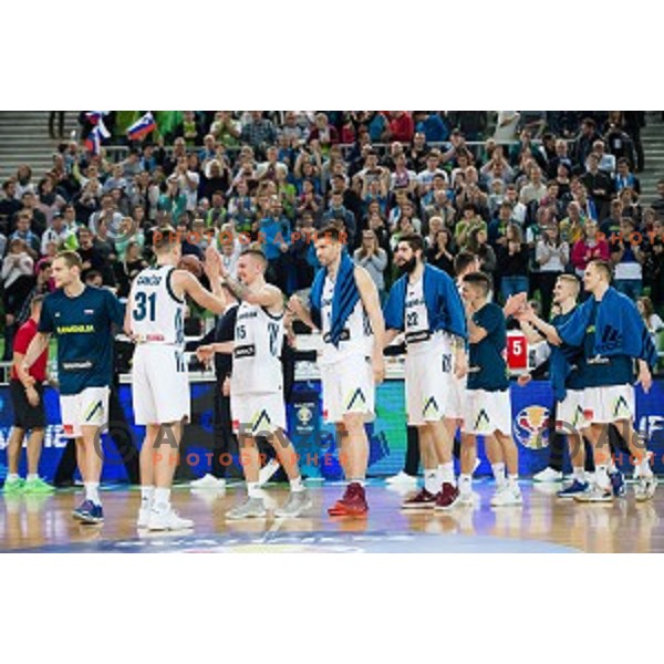 Team Slovenia in action during FIBA Basketball World Cup 2019 European qualifiers basketball match between Slovenia and Belarus, Stozice Arena, Ljubljana, Slovenia on November 24, 2017