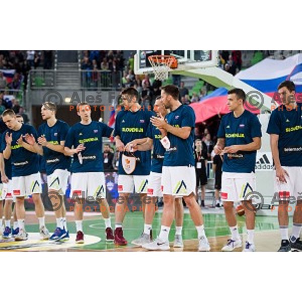 Team Slovenia in action during FIBA Basketball World Cup 2019 European qualifiers basketball match between Slovenia and Belarus, Stozice Arena, Ljubljana, Slovenia on November 24, 2017