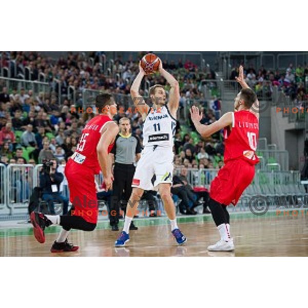 Jaka Blazic in action during FIBA Basketball World Cup 2019 European qualifiers basketball match between Slovenia and Belarus, Stozice Arena, Ljubljana, Slovenia on November 24, 2017