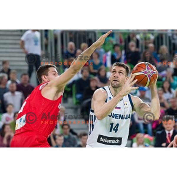 Gasper Vidmar in action during FIBA Basketball World Cup 2019 European qualifiers basketball match between Slovenia and Belarus, Stozice Arena, Ljubljana, Slovenia on November 24, 2017