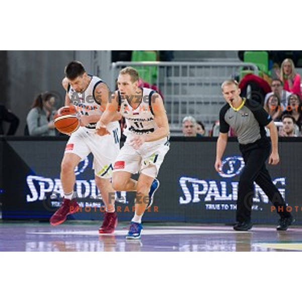 Gasper Vidmar, Jaka Blazic in action during FIBA Basketball World Cup 2019 European qualifiers basketball match between Slovenia and Belarus, Stozice Arena, Ljubljana, Slovenia on November 24, 2017