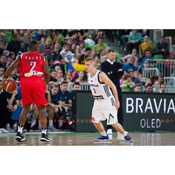 Luka Rupnik in action during FIBA Basketball World Cup 2019 European qualifiers basketball match between Slovenia and Belarus, Stozice Arena, Ljubljana, Slovenia on November 24, 2017