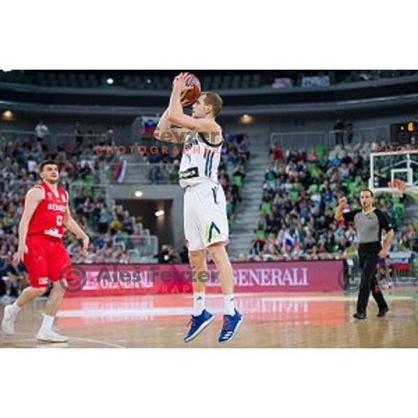 Jaka Blazic in action during FIBA Basketball World Cup 2019 European qualifiers basketball match between Slovenia and Belarus, Stozice Arena, Ljubljana, Slovenia on November 24, 2017