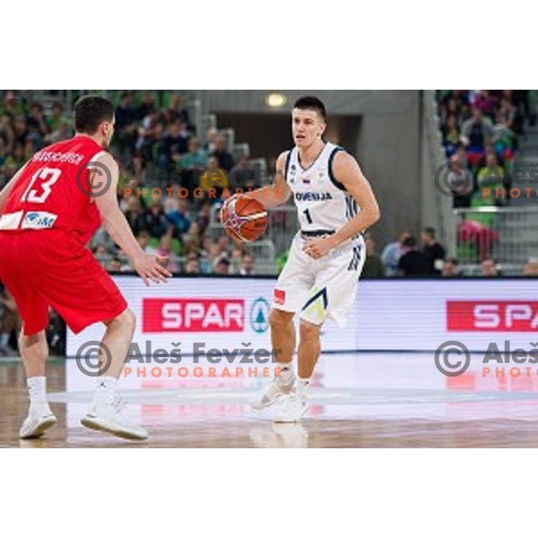 Matic Rebec in action during FIBA Basketball World Cup 2019 European qualifiers basketball match between Slovenia and Belarus, Stozice Arena, Ljubljana, Slovenia on November 24, 2017