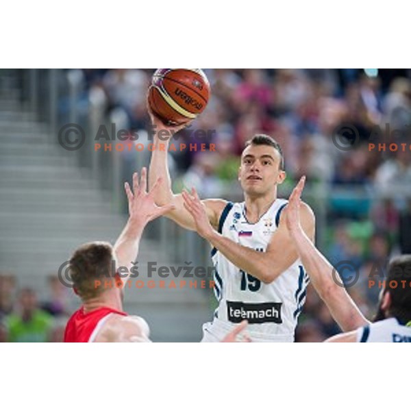Zan Mark Sisko in action during FIBA Basketball World Cup 2019 European qualifiers basketball match between Slovenia and Belarus, Stozice Arena, Ljubljana, Slovenia on November 24, 2017