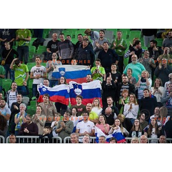 fans in action during FIBA Basketball World Cup 2019 European qualifiers basketball match between Slovenia and Belarus, Stozice Arena, Ljubljana, Slovenia on November 24, 2017
