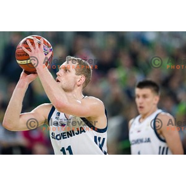 Jaka Blazic in action during FIBA Basketball World Cup 2019 European qualifiers basketball match between Slovenia and Belarus, Stozice Arena, Ljubljana, Slovenia on November 24, 2017