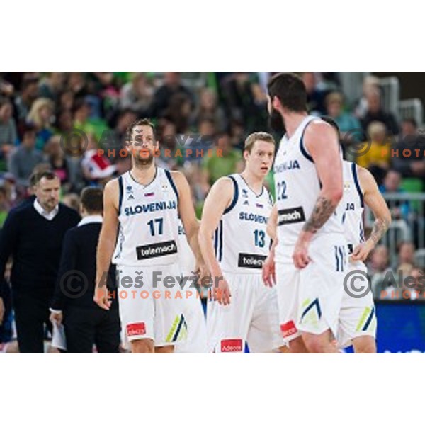 Sasa Zagorac, Miha Lapornik in action during FIBA Basketball World Cup 2019 European qualifiers basketball match between Slovenia and Belarus, Stozice Arena, Ljubljana, Slovenia on November 24, 2017