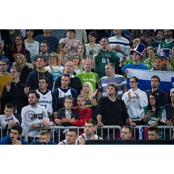 fans in action during FIBA Basketball World Cup 2019 European qualifiers basketball match between Slovenia and Belarus, Stozice Arena, Ljubljana, Slovenia on November 24, 2017