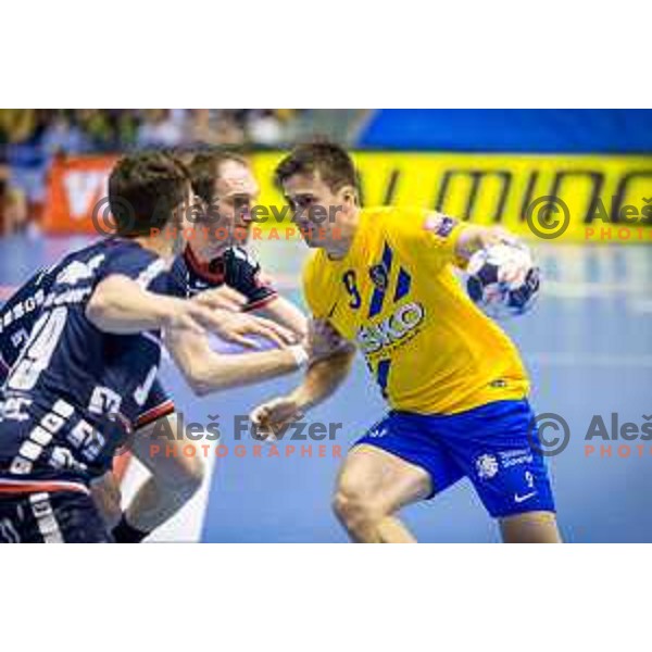 David Razgor of Celje in action during EHF Champions League 2017/18 handball match between Celje PL and Flensburg, played in Arena Zlatorog, Celje, Slovenia on November 26, 2017