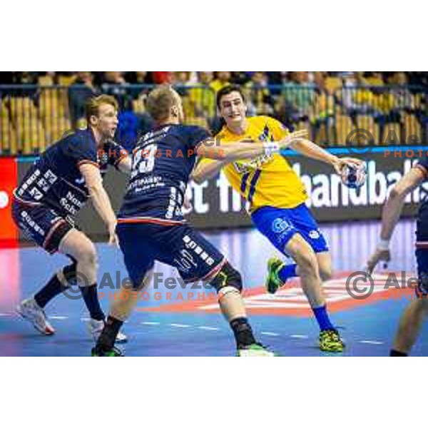 Matic Groselj of Celje in action during EHF Champions League 2017/18 handball match between Celje PL and Flensburg, played in Arena Zlatorog, Celje, Slovenia on November 26, 2017