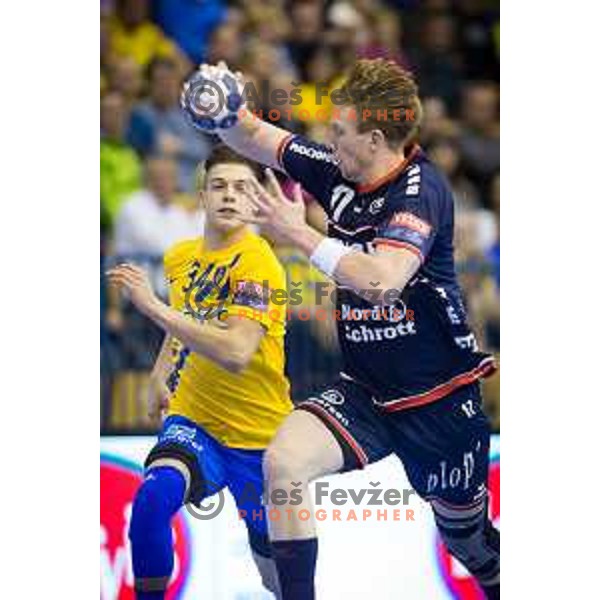 Simon Jeppsson of Flensburg in action during EHF Champions League 2017/18 handball match between Celje PL and Flensburg, played in Arena Zlatorog, Celje, Slovenia on November 26, 2017