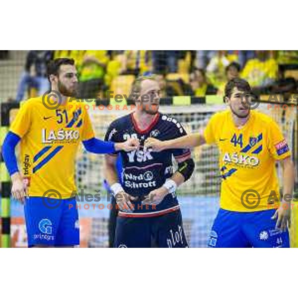 of Celje in action during EHF Champions League 2017/18 handball match between Celje PL and Flensburg, played in Arena Zlatorog, Celje, Slovenia on November 26, 2017