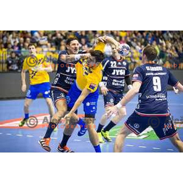 Daniel Dujshebaev Dobichevaeva of Celje in action during EHF Champions League 2017/18 handball match between Celje PL and Flensburg, played in Arena Zlatorog, Celje, Slovenia on November 26, 2017