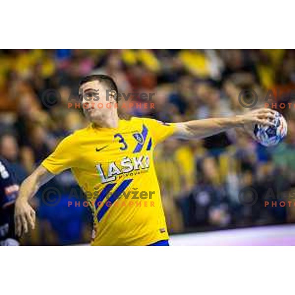 Jan Jurecic of Celje in action during EHF Champions League 2017/18 handball match between Celje PL and Flensburg, played in Arena Zlatorog, Celje, Slovenia on November 26, 2017