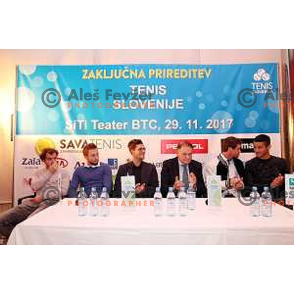of Slovenia Davis Cup team at press conference in Ljubljana on November 29, 2017