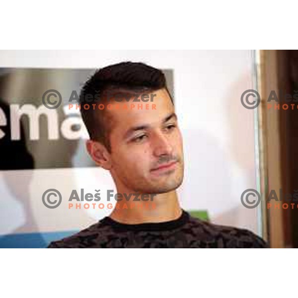 Mike Urbanija of Slovenia Davis Cup team at press conference in Ljubljana on November 29, 2017
