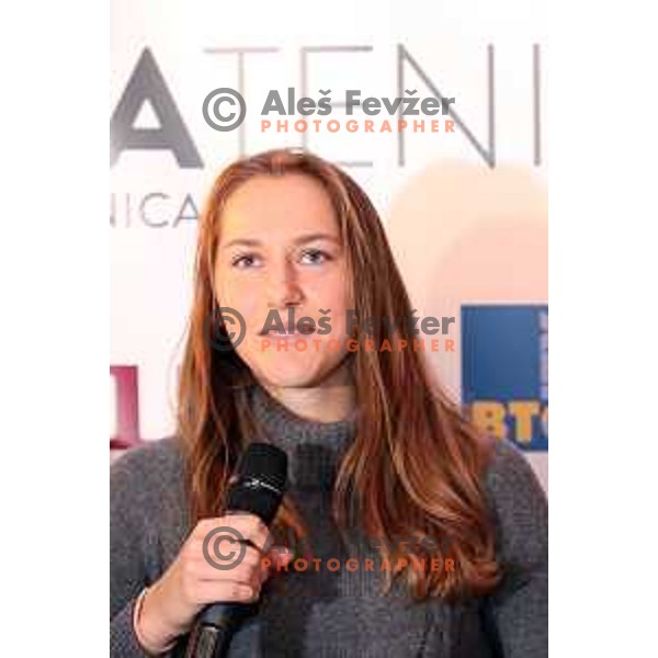 Kaja Juvan of Slovenia FED Cup team at press conference in Ljubljana on November 29, 2017